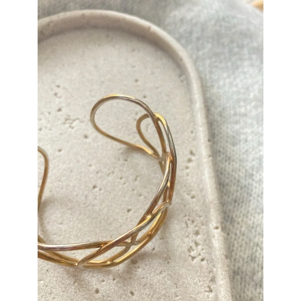 Tarnished Gold‎ Tone Cuff Bracelet Abstract Loop Sculptural Modernist Statement